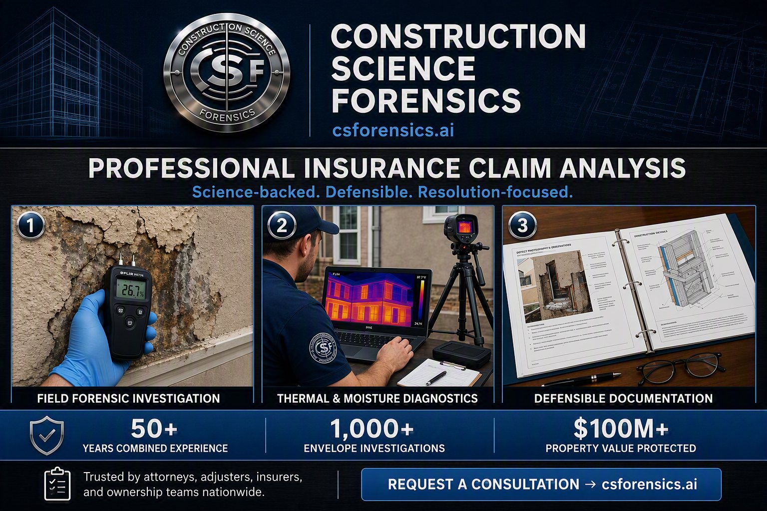 Professional insurance claim analysis — science-backed, defensible, resolution-focused.